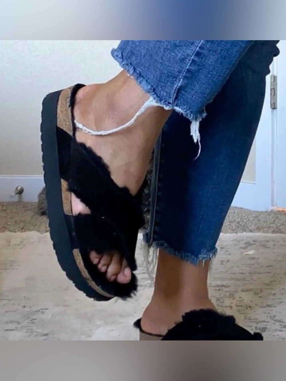 PAPILLIO By BIRKENSTOCK Women's Daytona Platform Black Shearling Sandal Sz 38